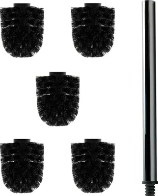 Image de Daloual, 5 têtes de brosse noires, Ø 8 cm, manche de 26 cm
