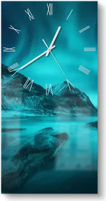 Produktbild von DEQORI Glasuhr 30x60 cm Römisch 'Polarlichter in Norwegen' Wanduhr Glas Uhr Design leise