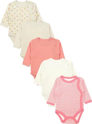 Produktbild von TupTam Wickelbody Langarm Baby Body – Unisex Body Baby im 5er Set aus Baumwolle, Farbe: Weiß_Rostbraun_Pink_Blumen, Größe: 56
