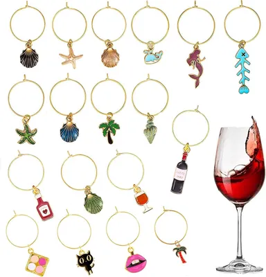 Immagine prodotto di Marcatori per bicchieri da vino - Marcatori riutilizzabili per bicchieri da vino - Per identificare i tuoi bicchieri da vino - Ideali per feste - Confezione da 18 pezzi - Acciaio inossidabile