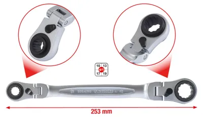 Immagine prodotto di KS TOOLS 4 in 1 GEARplus chiave a doppio anello reversibile con cerniera 10 x 13 - 17 x 19 mm - 503.4745