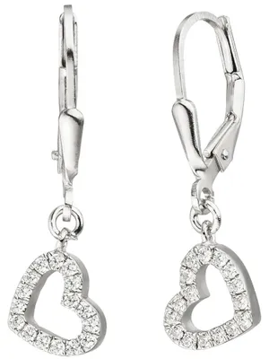 Produktbild von Ohrhänger Ohrringe Boutons Brisur Herzen Herzchen weiße Zirkonia 925 Silber