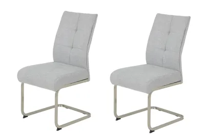 Produktbild von Hela Tische, 2er Set Esszimmerstuhl Freischwinger INES, Bezug Webstoff Grau, XL Komfortsitz Federkorb, Metallgestell Edelstahloptik, 140kg belastbar