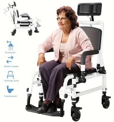Immagine prodotto di Sedia per il bagno - Sedia per l'igiene personale - Sedia per la doccia - Sedia con supporto - Sedia pieghevole - Seduta e schienale regolabili