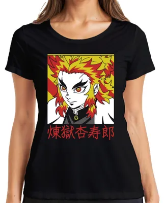 Productafbeelding van Rengoku Kyojuro Kimetsu no Yaiba Anime, dames T-shirt met vlammendesign, zwart, maat S