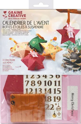 Obrázok produktu pre Graine Kreatívny adventný kalendár s hviezdami DIY sada s nálepkami a stuhou