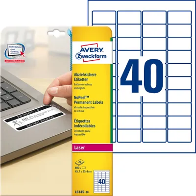 Image de Avery Zweckform® L6145-20 L6145-20 Étiquette Sécurité - 45,7x25,4 mm, blanc, 800 étiquettes, permanentes, inviolables