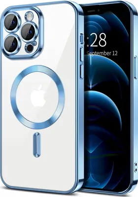 Produktbild von Magnetische Klar Hülle für iPhone 12 Pro Max, Kompatibel mit MagSafe, Elektroplattiert Handyhülle mit Kameraschutz Hellblau