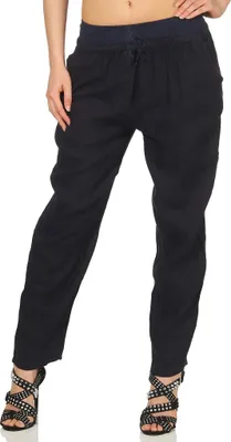 Produktbild von 298 Damen Leinenhose lockere Freizeithose lange 100% Leinen Hose Uni elegante Stoffhose Haremshose Dunkelblau XL