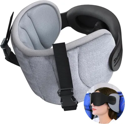 Image de Coussin de voyage gris, support cervical, maintien à 360°, idéal pour les voyages