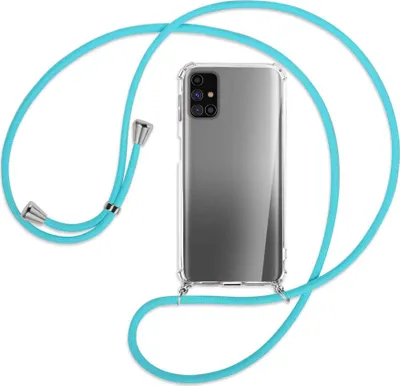 Produktbild von Handykette Backcover-Schutzhülle mit Band (Metall silberfarben) für Samsung Galaxy M31s - türkis