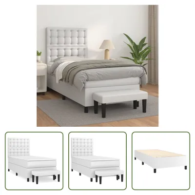 Produktbild von The Living Store Boxspringbett mit Matratze Weiß 90x190 cm Kunstleder