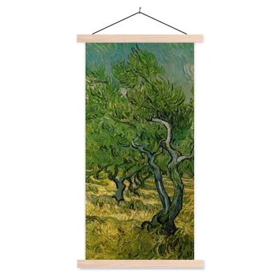 Produktbild von MuchoWow® Textilposter Olivenhain - Vincent van Gogh 40x80 cm mit holzfarbenen Rahmen - Wohnzimmer