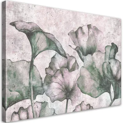 Produktbild von Leinwandbild Blätter auf einem Betonhintergrund 120x80 Feeby Grau bild für die wand bereit zum aufhängen