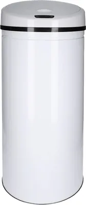 A white automatic trash can with a motion sensor on a white background.