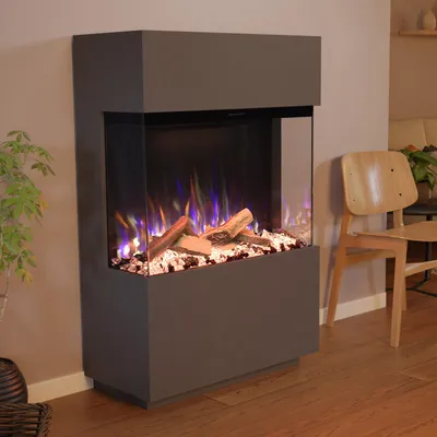 Produktbild von Glow Fire Elektrokamin 'PR15' in Grau| LED Standkamin in Grau mit Heizung (1500 W) | HxBxT: 130x85,3x40cm