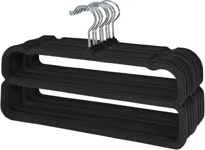 Produktbild von PolkaHome® Broekhangers 10er Set – Antirutsch Flanell Kleiderbügel mit 360° drehbaren Metallhaken für Hosen, Hemden, Kleider, Röcke,