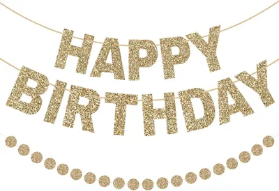 Happy-Birthday-Banner Gold, 1 Set, 2,44 m, für Tischdeko & Fotowand