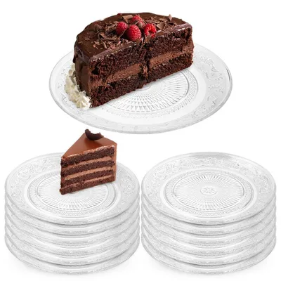 Immagine prodotto di Vilde | Set dessert 13 pezzi - Alzata in vetro Ø 25 cm - 12 piatti da dessert Ø 18 cm - Lavabile in lavastoviglie