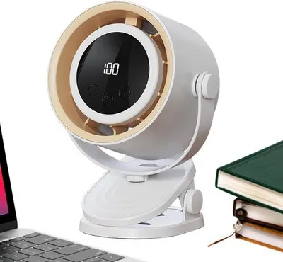 Productafbeelding van USB-bureauventilator - oplaadbaar, stil, met digitale display, met LED-verlichting - geschikt voor kantoor, slaapkamer, thuiswerkplek