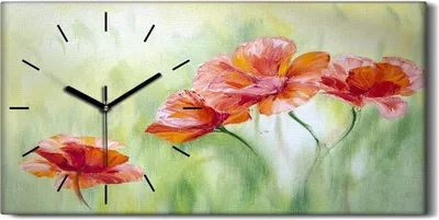 Produktbild von Leinwand Wanduhr Wandkunst Uhr 60x30 Gemälde Blumen Pflanzen Mohnblumen Kunst - schwarze Hände