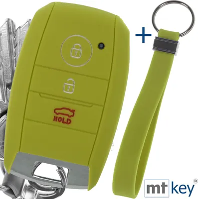 Produktbild von Auto Schlüssel Silikon Schutz Hülle + Schlüsselband Grün Kompatibel mit KIA Picantio Rio Ceed Soul Sportage Stonic 3 Tasten KEYLESS SMARTKEY