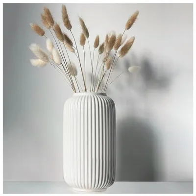 Keramikvase 20 cm, weiß, geometrisches Design, für Pampasgras