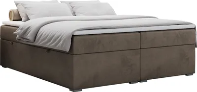 Produktbild von Boxspringbett ohne Kopfteil mit Bettkasten, niedriges Kopfteil, Polsterbett ohne Kopfteil - BESS - 180x200 - Braun - H4