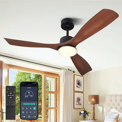 Produktbild von Ø132cm Deckenventilator mit Beleuchtung und Fernbedienung DC Motor Leise 6 Stufen Holz-Optik Modern Smart APP Dimmbar für Wohnzimmer Schlafzimmer