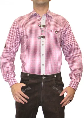 Produktbild von German Wear, Trachtenhemd für Lederhosen mit Verzierung weinrot/kariert, Größe:3XL