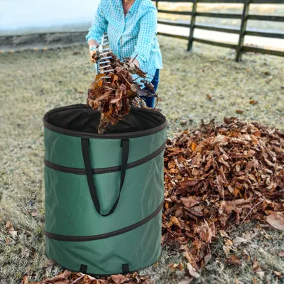 Produktbild von Gartensack 2er Set, Pop-up Laubsack, Gartenabfallsack, 600D Oxford-Gewebe, Grün | 2 × 160 L | Ø 55 × 65 cm | UV-Schutz