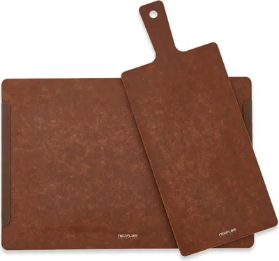 Two brown cutting boards are shown on a white background.