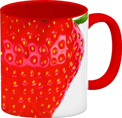Produktbild von Kaffeebecher Henkel und Innenseite Rot mit Erdbeere Motiv