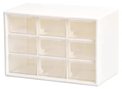 Image de Boîte de rangement en plastique à 9 tiroirs, boîte de rangement 18 x 12 x 10 cm, organiseur pour petits objets pour la maison, l'atelier ou le bureau, idéal pour ranger des bijoux, des outils et des vis.