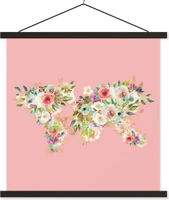 Produktbild von MuchoWow® Textilposter Weltkarte - Blumen - Pastell 40x40 cm mit schwarzem Rahmen - Fotos