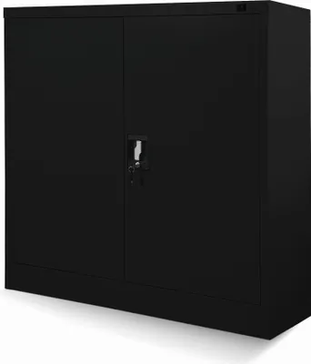 Produktbild von Kleiner Aktenschrank C001B Büroschrank mit Flügeltüren Metallschrank Lagerschrank Pulverbeschichtet Stahlblech Abschließbar 92,5 cm x 90 cm x 40 cm (H x B x T) Farbe: Schwarz