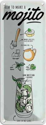 Produktbild von vianmo Blechschild 27x10 cm Mojito Cocktail Recipewhite rum