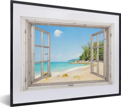 Produktbild von MuchoWow® Gerahmtes Poster Aussicht - Strand - Sand 40x30 cm - Poster mit Schwarzem Bilderrahmen Wandposter Rahmen Foto Bilder - Bilderrahmen - Poster im Rahmen