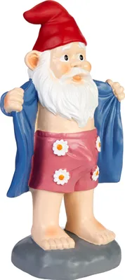 Immagine prodotto di BRUBAKER Gnomo da giardino con supporto - Gnomo pervertito con accappatoio e pantaloni a fiori - figura da giardino divertente - decorazione resistente alle intemperie per il giardino da campeggio decorazione da giardino per esterni - alto 24 cm