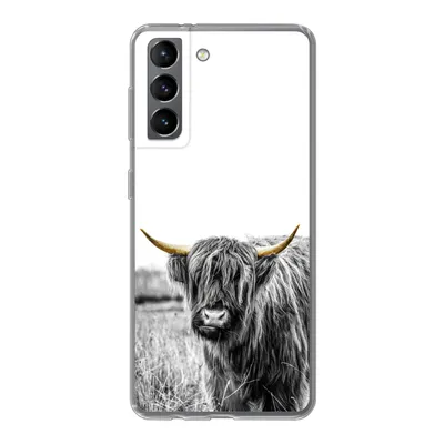 Produktbild von MuchoWow® Handyhülle Schutzhülle Hülle für Samsung Galaxy S21 Schottischer Highlander - Gold - Schwarz - Weiß Silikon Softcase Handy Hülle - Softcase