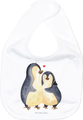 Produktbild von Mr. & Mrs. Panda Lätzchen Pinguin umarmen - Weiß - Geschenk, Baumwoll, Umarmung Verliebt, Hochzeitsgeschenk, Liebe, Baumwoll-Lätzchen, Hochzeitstag, Sabber, Verknallt