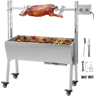 Produktbild von VEVOR Lammbräter-Maschine 88 x 44 cm, Tragbares Grill BBQ-Grill-Kits Faltbarer Edelstahl-Holzkohlegrill Grillwagen 60 kg Rotisserie Grill, für Reisen/Outdoor/Campers/Wohnmobil/Roadtrip/Party/Familie