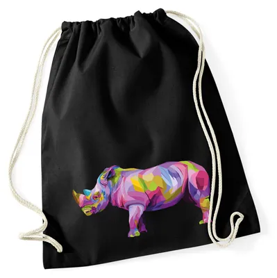 Produktbild von Huuraa Turnbeutel Nashorn Colorful 12 Liter Black Baumwolle Rucksack Geschenkidee