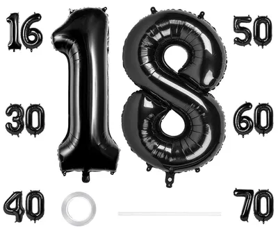 Image de Ballons décoratifs pour un 18e anniversaire, taille XXL, ballon en aluminium noir, numéro 18