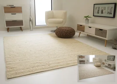 Produktbild von Landshut Handwebteppich aus 100 % Schurwolle - natur hell, Größe: 200x290 cm