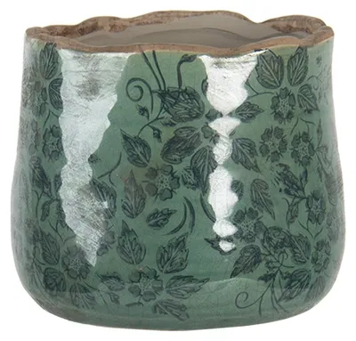 Image de Clayre & Eef Pot de fleurs Ø 13x11 cm Vert Céramique Feuilles