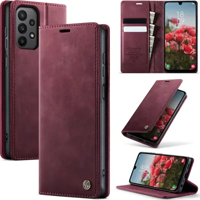 Obrázek produktu pro Kožené pouzdro pro Samsung Galaxy A23 / M23, RFID ochranou, magnetickým zavíráním, přihrádkami na karty a funkcí stojánku Červený