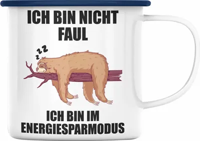 Produktbild von Trendation - Lustige Faultier Sprüche Emaille Tasse Mitarbeiter Geschenk Arbeitskollege Kollege Kollegin Abschiedsgeschenk (Blau)