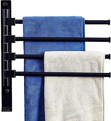 Produktbild von Unyqoos® Drehbarer Handtuchhalter, 4 Arme 180° – Edelstahl (rostfrei), selbstklebend, ohne Bohren, 30 x 32 cm, matt schwarz, platzsparend für Bad & Küche