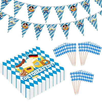 Productafbeelding van vlaggenketting, Beierse decoratie, 8 meter, blauw-wit, driehoeksvlaggen